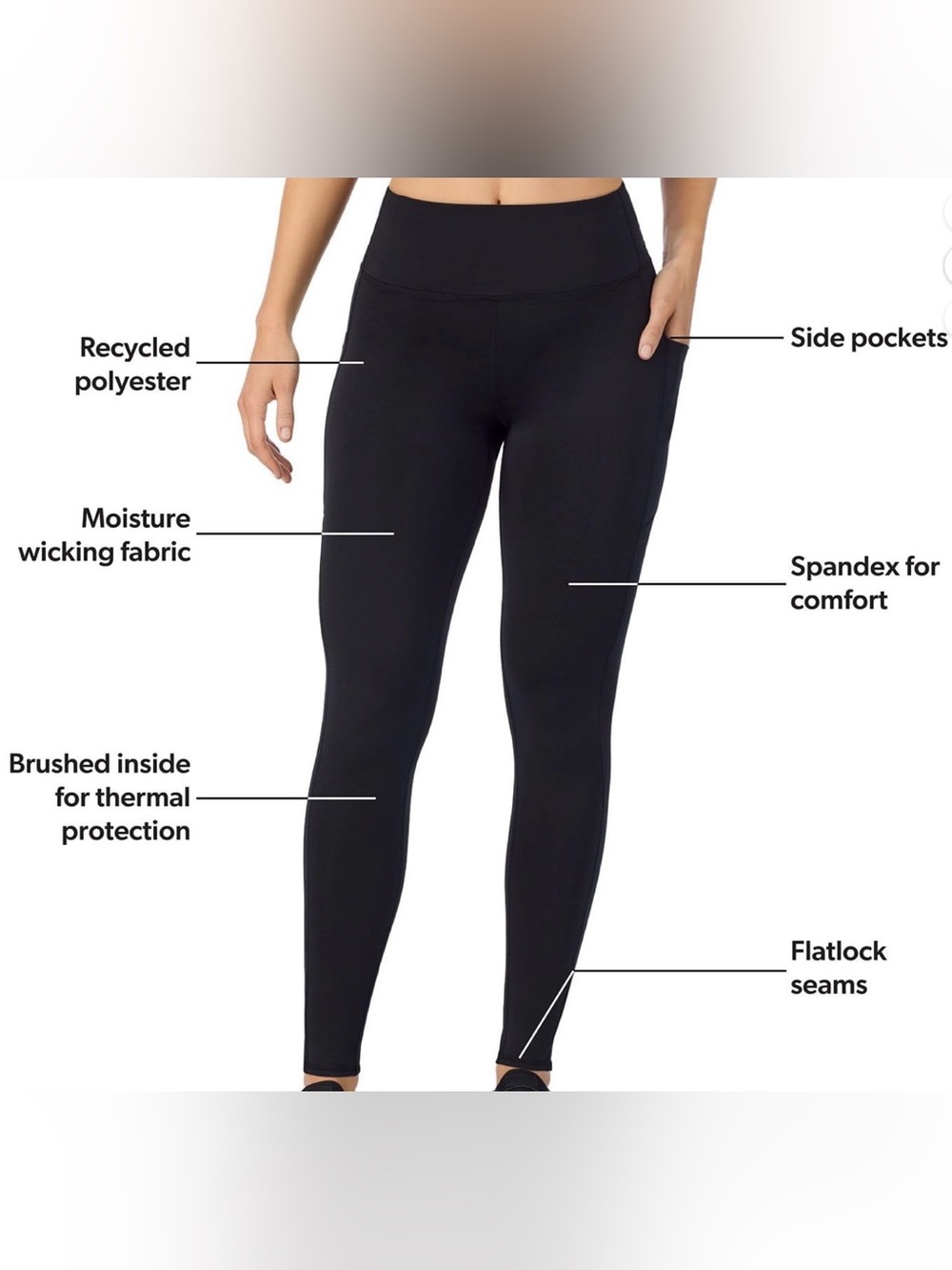 Cuddl Duds ClimateCore Fleece Leggings with Side Pockets Black Womens XL NIP - Picture 3 of 6